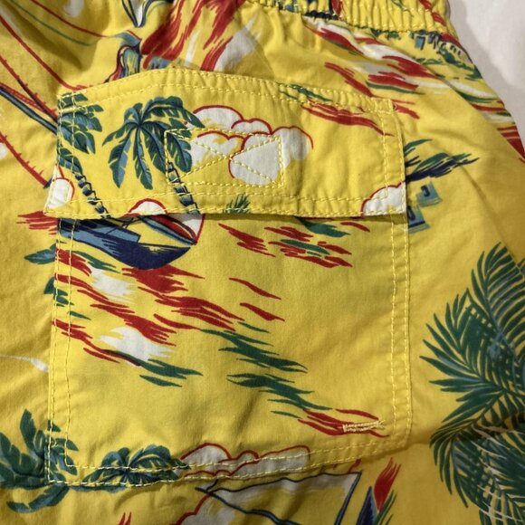 Vintage Polo 90s Hawaiian Yellow Ralph Lauren Drawstring Swim Shorts Trunks 2XL - Picture 9 of 11